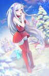  blush christmas dress emilia_(re:zero) hat long_hair sky snow violet_eyes white_hair 