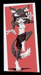  2017 action_pose anthro black_fur black_hair breasts canine clothed clothing female fox fur goshaag hair mammal nastypoke_(character) open_mouth pose shirt skirt solo tank_top 