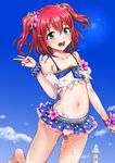  :d aqua_eyes ass_visible_through_thighs bangs barefoot bikini blue_scrunchie blush cameltoe covered_nipples flower hair_flower hair_ornament hibiscus jumping kurosawa_ruby lighthouse love_live! love_live!_sunshine!! navel nipples open_mouth pussy_juice red_hair scrunchie see-through shijou_mako smile solo stomach striped striped_scrunchie swimsuit two_side_up wet wet_clothes wrist_flower wrist_scrunchie 