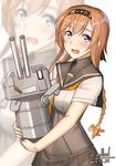  :d artist_name blush braid chou-10cm-hou-chan_(teruzuki's) dated grey_eyes hair_ornament hairband kantai_collection light_brown_hair long_hair looking_at_viewer miniskirt neckerchief open_mouth pallad pleated_skirt propeller_hair_ornament school_uniform serafuku short_sleeves simple_background skirt smile teruzuki_(kantai_collection) twin_braids white_background yellow_neckwear 