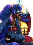  2017 chigusa_amano cutie_mark english_text equine feathered_wings feathers female fireplace friendship_is_magic hair hi_res horn magic mammal my_little_pony princess_luna_(mlp) scarf solo text winged_unicorn wings 
