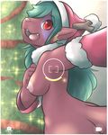  2017 breasts butt cainethelongshot christmas christmas_tree clothed clothing digital_media_(artwork) fangs female fur hair hat holidays long_hair looking_at_viewer mammal markings mustelid nipples nude open_mouth phone phone_camera red_eyes red_fur rei santa_hat selfie shindorei side_boob sleeves smile solo standing teeth thick_tail tongue topless tree 
