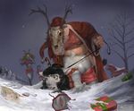  2017 all_fours anthro antlers being_watched bell black_hair blonde_hair body_hair brown_eyes cervine christmas coat crying doggystyle english_text female forced from_behind_position fur hair happy_trail hat holidays horn isatan krampus leash makeup male male/female mammal mascara overweight pussy rape reindeer santa_claus sex skull snow speech_bubble tears text white_fur white_skin 