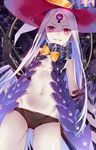  abigail_williams_(fate/grand_order) ass_visible_through_thighs bangs black_bow black_gloves black_panties bow commentary_request dutch_angle elbow_gloves fate/grand_order fate_(series) gloves glowing hat hat_bow highres holding ichinosenen key long_hair looking_at_viewer orange_bow pale_skin panties parted_bangs parted_lips print_bow purple_eyes red_hat revealing_clothes skull_print smile solo star star_print suction_cups tentacles third_eye topless underwear very_long_hair white_hair witch_hat 