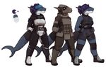  2017 anthro armor belt big_breasts breasts clothed clothing digital_drawing_(artwork) digital_media_(artwork) equipment eyewear female fierywitherrose fin fish fluxom hair hi_res looking_at_viewer marine nova_whitesail shark simple_background smile sneak solo standing stealth teeth 