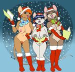  2016 anthro areola armwear barely_visible_genitalia big_breasts black_hair blue_eyes boots breast_size_difference breasts brown_hair buckteeth christmas clitoris clothing david_a_cantero elbow_gloves erect_nipples eyes_closed faith_(daq) female folder footwear fur gloves green_eyes group hair hand_on_hip hat hi_res holding_object holidays inner_ear_fluff legwear looking_at_viewer mammal mouse multicolored_fur nipples nude open_mouth pubes pussy red_hair rodent santa_hat scarf shortstack simple_background singing size_difference snow snowing standing subtle_pussy teeth thigh_highs two_tone_fur 