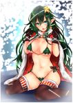  :o aqua_eyes backlighting bikini black_gloves black_legwear blush border breasts cape christmas christmas_lights christmas_ornaments christmas_tree cleavage commentary_request elf fading_border frofrofrost fur-trimmed_cape fur_trim gloves green_bikini green_hair hair_between_eyes hair_ornament hands_up large_breasts long_hair looking_at_viewer navel open_mouth original personification pointy_ears red_cape round_teeth shiny shiny_skin sidelocks sitting skindentation solo star star_hair_ornament stomach swimsuit teeth thighhighs very_long_hair w_arms wariza 