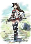  agnes_oblige alternate_costume armor armored_boots boots bravely_default:_flying_fairy bravely_default_(series) brown_hair gauntlets gloves greaves holding holding_weapon shield shin_guards solo source_request sword thighhighs weapon zettai_ryouiki 
