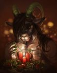 2017 5_fingers anthro black_hair candle caprine christmas deadro digital_media_(artwork) goat green_eyes hair holidays horn mammal solo 