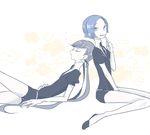  androgynous benitoite_(houseki_no_kuni) black_footwear black_hair black_neckwear black_shorts blue_eyes blue_hair closed_eyes cojimama dated finger_to_mouth gem_uniform_(houseki_no_kuni) houseki_no_kuni long_hair multiple_others nail_polish necktie neptunite_(houseki_no_kuni) shirt short_hair short_sleeves shorts shushing signature sleeping twintails white_shirt 