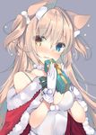  animal_ears blonde_hair blush box breasts cat_ears cleavage eyebrows_visible_through_hair fur_trim gift gift_box gloves heterochromia highres long_hair looking_at_viewer medium_breasts open_mouth original satsuki_mayuri solo upper_body 