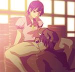  1boy 1girl animated araragi_koyomi bakemonogatari black_hair bottomless cunnilingus hands_on_another&#039;s_head kanbaru_suruga monogatari_(series) nenna nisemonogatari pubic_hair pussy school_uniform short_hair 