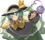  closed_mouth eyeball from_above grass green_eyes green_hair green_skirt hat kanata_(chack_fastener) komeiji_koishi long_sleeves short_hair skirt smile solo third_eye touhou 