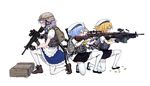  alternate_costume apron assault_rifle backpack bag bat_wings black_footwear black_skirt blonde_hair blue_hair bolt_action boots bow box braid brown_footwear commentary_request fkey flandre_scarlet from_side green_bow gun hair_bow hat helmet highres izayoi_sakuya light_machine_gun m249 m4_carbine machine_gun maid_apron mary_janes mauser_98 multiple_girls petticoat playerunknown's_battlegrounds pleated_skirt puffy_short_sleeves puffy_sleeves red_eyes remilia_scarlet rifle sailor_hat school_uniform serafuku shoes short_hair short_sleeves siblings silver_hair simple_background sisters skirt sniper_rifle thighhighs touhou vest weapon white_background white_legwear wings yellow_neckwear zettai_ryouiki 