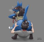  2017 ambiguous_gender anal anthro ass_up butt canine clothed clothing crouching detailed digital_media_(artwork) duo fully_clothed hair human human_on_anthro interspecies line_art longlevy looking_back lucario lying male male/ambiguous male_on_anthro mammal nintendo nude on_back oral pok&eacute;mon pok&eacute;mon_(species) pok&eacute;philia raised_tail rimming sex shaded short_hair signature simple_background tongue tongue_out video_games 
