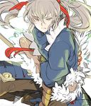  bow_(weapon) fire_emblem fire_emblem_if fur_trim gloves grey_hair male_focus ponytail simple_background solo takumi_(fire_emblem_if) torisudesu weapon white_background yellow_eyes 