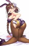  blush brown_eyes brown_hair bunny_ears bunny_girl bunnysuit from_behind huge_ass naughty_face seductive_smile shirayuri_sakura smile thighhighs 