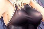  armpits azur_lane breasts competition_school_swimsuit covered_nipples kotatsu_(kotatsu358) large_breasts mole mole_on_breast nail_polish one-piece_swimsuit prinz_eugen_(azur_lane) school_swimsuit sideboob swimsuit 