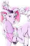  2018 big_ears canine classy dog dragon female feral fur furred_dragon heterochromia horn hybrid lephora_(character) long_tail looking_at_viewer mammal pink_fur scalie solo wawor white_fur 