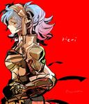  armor artist_name blue_hair character_name duplicate fire_emblem fire_emblem_if gloves hairband pieri_(fire_emblem_if) pink_hair red_background simple_background solo torisudesu twintails upper_body yellow_eyes 