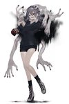  ankle_boots bad_id bad_pixiv_id black_legwear black_nails black_shorts black_sweater blood boots collared_shirt extra_arms fingernails full_body grey_footwear gwen_(g90z) heart_(organ) holding horror_(theme) long_sleeves looking_at_viewer monster nail_polish original shirt short_hair short_shorts shorts silver_hair smile socks solo standing standing_on_one_leg sweater white_background white_shirt wing_collar 