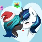  &lt;3 2017 blush burgerkiss changeling duo equine female friendship_is_magic holly_(plant) horn kissing mammal my_little_pony plant princess_cadance_(mlp) queen_chrysalis_(mlp) shining_armor_(mlp) unicorn 