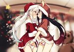  bare_shoulders belt black_hair blush bow bow_panties breast_grab christmas commentary_request dress dress_lift face-to-face fake_antlers fingering grabbing hair_ornament hairclip hand_in_panties hat highres hood hug long_hair moaning multiple_girls mutual_masturbation off_shoulder open_mouth original panties panty_pull pink_panties pussy_juice red_dress red_eyes santa_hat setsuna_(miraichizu) shirono_mirai short_dress underwear white_hair white_panties yuri zero_(miraichizu) 