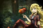  :d arm_support blonde_hair blue_eyes blush boned_meat boots colored_eyelashes curly_hair food forest fork genya_(genya67) gloves highres long_hair lyza made_in_abyss made_in_abyss_runes meat nature open_mouth sleeves_rolled_up smile solo tree whistle whistle_around_neck 