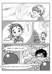  2boys :3 =_= christmas christmas_tree cigarette comic dog ear_piercing english glasses greyscale highres japanese_clothes katsuki_mari katsuki_yuuri maimu=maimu_(doguramaguro) makkachin monochrome multiple_boys open_mouth piercing smile translation_request viktor_nikiforov yuri!!!_on_ice 