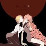  androgynous black_gloves black_neckwear black_shorts brown_eyes cojimama dated elbow_gloves gem_uniform_(houseki_no_kuni) gloves houseki_no_kuni kiss_day labcoat long_hair multicolored_hair multiple_others necktie padparadscha_(houseki_no_kuni) red_eyes red_hair rutile_(houseki_no_kuni) shirt short_sleeves shorts signature white_shirt 