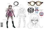  antenna_hair bangs barbed_wire belt_boots black_footwear blonde_hair blue_eyes boots bow breasts character_sheet choker collarbone concept_art danganronpa fingerless_gloves full_body gloves goggles goggles_on_head hair_between_eyes high_heel_boots high_heels highres iruma_miu knee_boots komatsuzaki_rui long_hair looking_at_viewer medium_breasts multiple_views new_danganronpa_v3 official_art open_mouth pleated_skirt reference_sheet school_uniform serafuku simple_background skirt smile tongue tongue_out translation_request wavy_hair white_background 