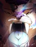  blue_hair feline female green_eyes hair hungrysuccubus mammal open_mouth rena_dyne saber-toothed_cat saliva teeth uvula 