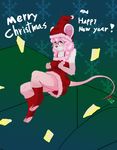  2017 anthro christmas clothed clothing digital_media_(artwork) female hi_res holidays legwear looking_at_viewer mammal mouse octaviados rodent santa_claus simple_background slightly_chubby smile solo thick_thighs 