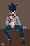  2017 abs anthro avian balls bird clothing digital_media_(artwork) fumikage_tokoyami humanoid_penis male mammal my_hero_academia necktie penis school_uniform simple_background siriuswolfus solo uncut uniform 