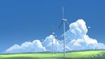  blue_sky cloud commentary day field grass highres landscape making_of mclelun no_humans original outdoors photoshop_(medium) rural scenery sky wind_turbine windmill 