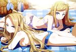  absurdres agathe_arier arthur_pendragon_(marchen_madchen) ass bangs barefoot beach bikini blonde_hair blue_bikini blue_eyes breasts closed_mouth day grin hairband highres long_hair lying magazine_scan marchen_madchen megami multiple_girls navel o-ring o-ring_bikini o-ring_bottom o-ring_top on_stomach one_side_up outdoors parted_bangs rikuta_kiyoki scan side-tie_bikini sideboob sidelocks small_breasts smile swimsuit untied untied_bikini very_long_hair 