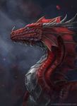  2017 ambiguous_gender blue_eyes digital_media_(artwork) dragon feral headshot_portrait horn portrait red_scales scales solo spines x-celebril-x 