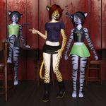  2017 3d_(artwork) anthro boots cheetah chelsie_(kawa) clothed clothing digital_media_(artwork) feline female footwear hair kawaoneechan mammal miniskirt multicolored_hair shirt sibling skirt smile stripes tiger twins two_tone_hair 