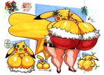  2017 big_breasts breasts cleavage clothed clothing fishnet green_lips holly_(plant) huge_breasts hyper hyper_breasts lactating lips mammal mistletoe nintendo pikachu plant pok&eacute;mon pok&eacute;mon_(species) rodent video_games walter_sache 
