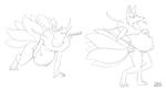  2017 all_fours anthro ass_up belly big_belly canine chest_tuft digital_media_(artwork) fox kyubi_(yo-kai_watch) line_art longlevy mammal mane monochrome multiple_scenes nude oral_vore raised_tail simple_background sketch solo standing tongue tongue_out tuft video_games vore white_background yo-kai_watch 