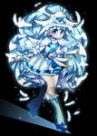  black_background blue_eyes blue_footwear blue_hair boots closed_mouth cure_ange dress earrings feathers full_body head_wings hugtto!_precure jewelry knee_boots long_hair looking_at_viewer magical_girl ninomae precure shiny shiny_hair simple_background smile solo sparkle tiara white_dress yakushiji_saaya 
