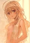  :o backlighting bangs blush breasts hair_between_eyes hoshi_shouko idolmaster idolmaster_cinderella_girls light_particles long_hair madaragi nipples nude open_mouth over_shoulder red_eyes shiny shiny_hair small_breasts solo tareme towel upper_body wavy_hair 