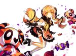 alternate_costume alternate_hair_color black_bow black_gloves blonde_hair bow candy closed_mouth cropped_legs dress elsword eve_(elsword) expressionless food ghost gloves halloween halloween_costume highres lollipop long_hair looking_at_viewer no_nose official_art orange_dress ress shoes solo striped striped_legwear thighhighs transparent_background twintails vertical-striped_legwear vertical_stripes yellow_eyes 