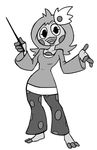 amphibian anthro breasts clothing coqui dress female frog greyscale hair lily_(scalie_schoolie) monochrome open_mouth open_smile scalie_schoolie smile solo stick teacher wwwjam 