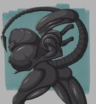  2017 absurd_res alien alien_(franchise) areola big_breasts breasts digital_media_(artwork) female hi_res huge_breasts humanoid mxwqtkl nipples not_furry nude simple_background smile solo thick_thighs voluptuous xenomorph 