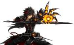  belt black_coat black_gloves black_hair black_pants buckle claws closed_mouth cowboy_shot elsword expressionless fighting_stance gloves highres holding holding_sword holding_weapon hwansang jewelry long_hair male_focus mechanical_arm multicolored_hair necklace official_art orange_eyes outstretched_hand pants raven_(elsword) red_hair solo streaked_hair sword transparent_background two-tone_hair veteran_commander_(elsword) weapon 