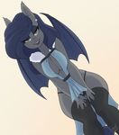  2017 anthro bat_pony breasts cleavage clothed clothing dress equine eyeshadow fan_character fangs legwear low-angle_view makeup mammal my_little_pony panties skecchiart solo stockings underwear vibrant_vision_(oc) worm&#039;s-eye_view 
