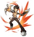  absurdres artist_request belt black_gloves black_hair black_neckwear black_pants buckle choker clenched_teeth elsword error full_body gloves grin highres holding holding_sword holding_weapon looking_at_viewer male_focus mechanical_arm official_art orange_eyes pants raven_(elsword) shirtless shoes smile solo spiked_hair standing sword taker_(elsword) teeth transparent_background weapon 