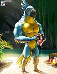  2017 anthro avian balls beak bgn black_penis breath_of_the_wild crest feathered_wings feathers flaccid kass_(zelda) looking_at_viewer male muscular muscular_male nintendo nipples nude outside pecs penis rito solo the_legend_of_zelda video_games winged_arms wings 