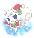  bell bow bowtie doubutsu_no_mori fur_trim furry gift hat jun_(doubutsu_no_mori) lowres no_humans open_mouth santa_hat simple_background snowflakes solo squirrel white_background 